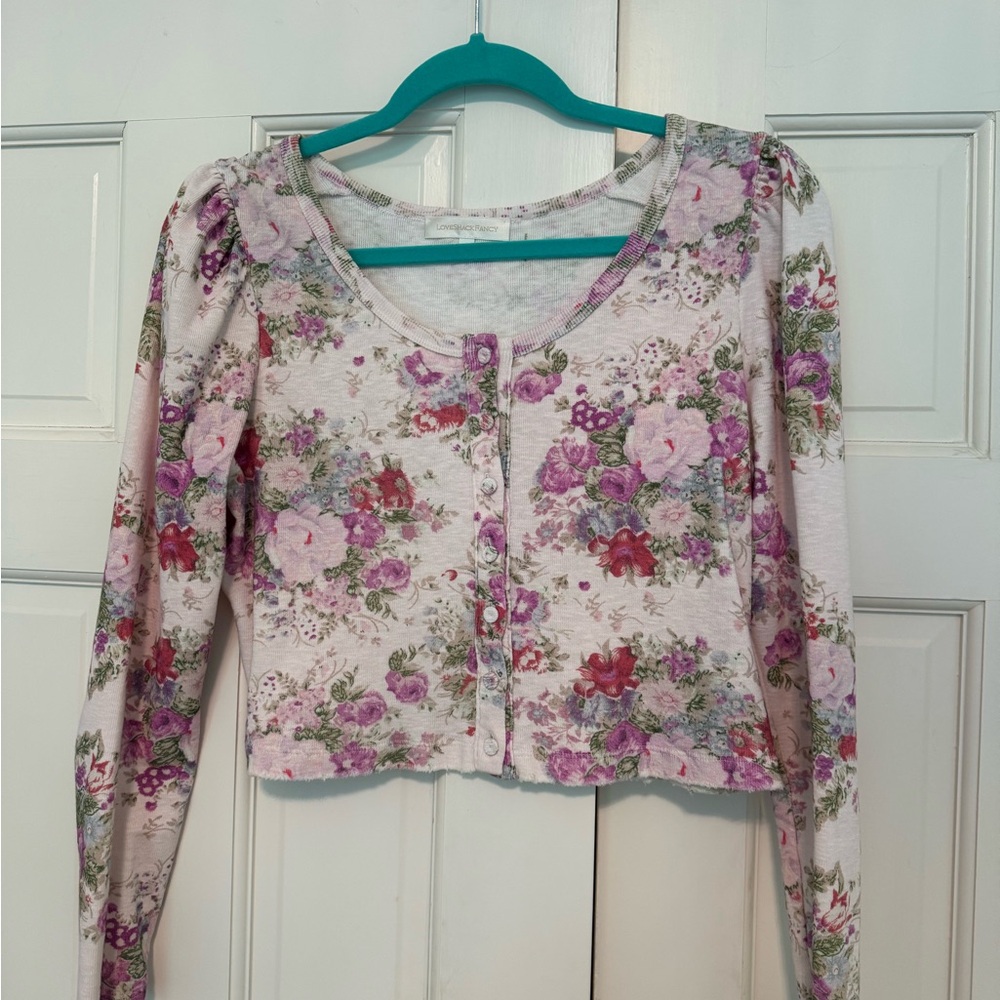 LoveShackFancy Pink Floral Button-Up Blouse